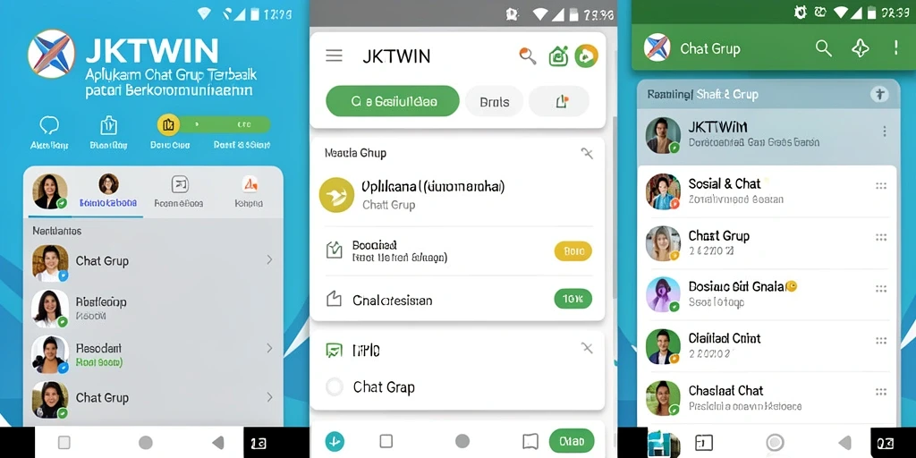 Tampilan antarmuka JKTWIN dengan fitur chat grup yang interaktif.