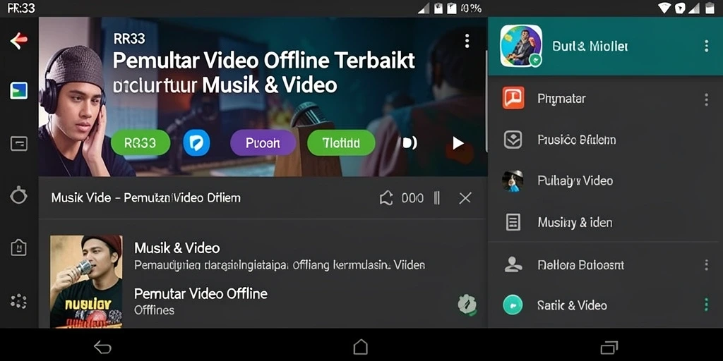 Antarmuka intuitif RR33 untuk pemutar video offline.
